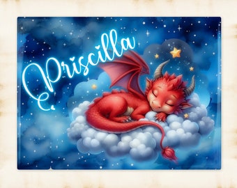 Personalized Sleeping Dragon  Art Decorative Ceramic Tile with optional Easel Back - 6x8 inches