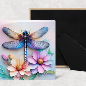 Watercolor Dragonfly Art Decorative Ceramic Tile with Optional Easel Back - Available in 3 Sizes
