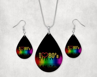 I Love the 80s Teardrop Earrings and Pendant Set