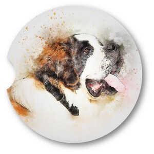 Saint Bernard   Art Car Coasters|Watercolor Style - Matching Pair - Set of 2