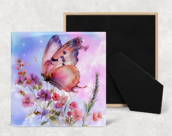 Watercolor Butterflies Art Decorative Ceramic Tile with Optional Easel Back - Available in 3 Sizes