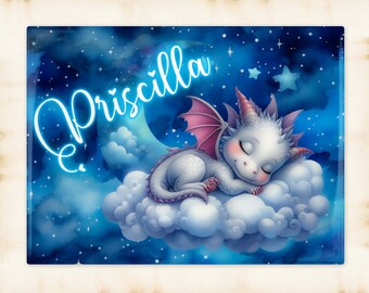 Personalized Sleeping Dragon  Art Decorative Ceramic Tile with optional Easel Back - 6x8 inches