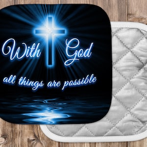 With God Glowing Cross Scripture Art Potholder