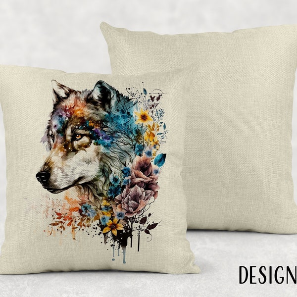 Watercolor Floral Wolf Linen Throw Pillow Sham - 3 Designs