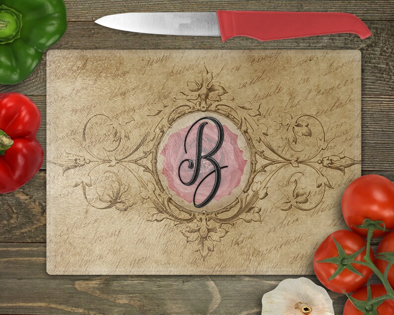 Personalized Initial Parchment Decorative Glass Cutting Board Etsy