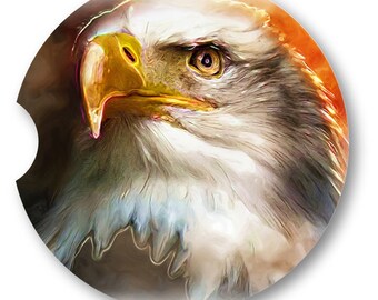 Oil Paint Style Bald Eagle Portrait   Art Car Coasters - Matching Pair - Set of 2