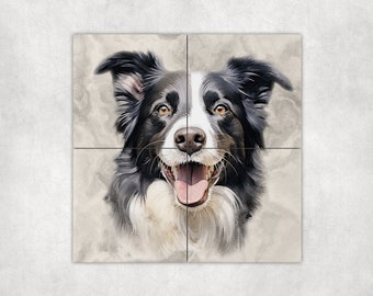 Watercolor Border Collie Art Loose Tile Mural - 3 sizes Available.