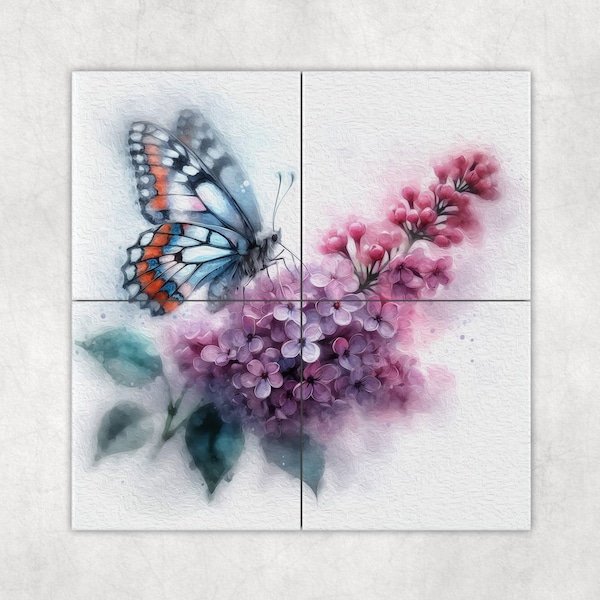 Watercolor Butterfly Art Loose Tile Mural - 3 sizes Available.