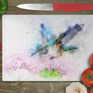 Watercolor style Hummingbird Glass Cutting Board|Kitchen Decor|Home Decor- 11 x15 inches