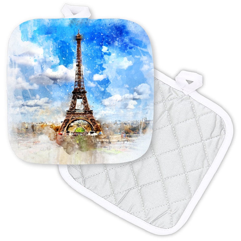 Blue Paris Watercolor Style Potholder