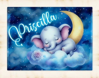 Personalized Sleeping Elephant Art Decorative Ceramic Tile with optional Easel Back - 6x8 inches