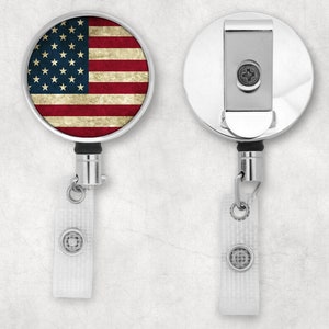 Rustic American Flag Retractable ID Badge Reel