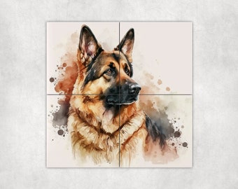 Watercolor German Shepherd Art Loose Tile Mural - 3 sizes Available.