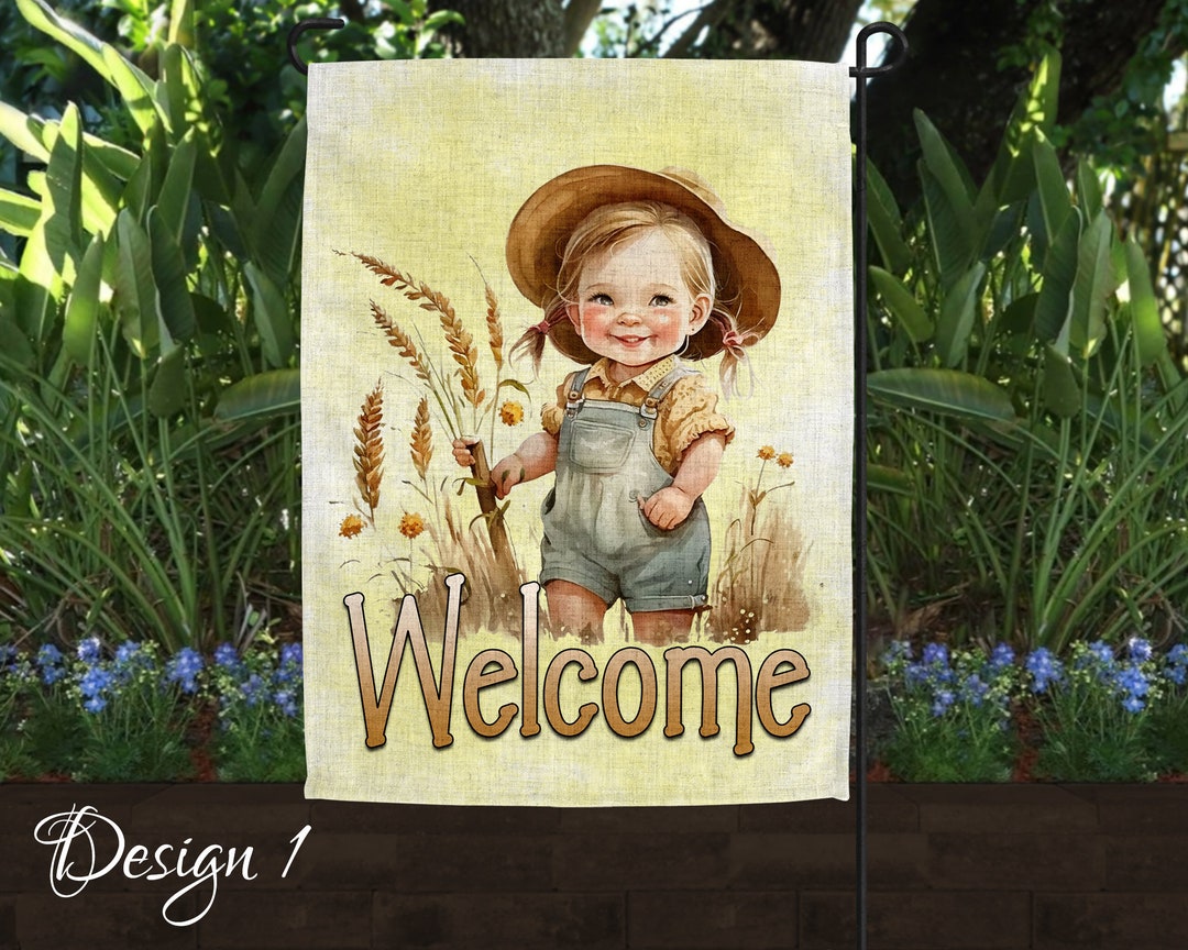 Cute Little Farm Girls Art Linen Garden Flag 2 Design Choices