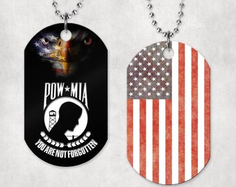 Double Sided POW/MIA American Flag Dog Tag Necklace or Keychain