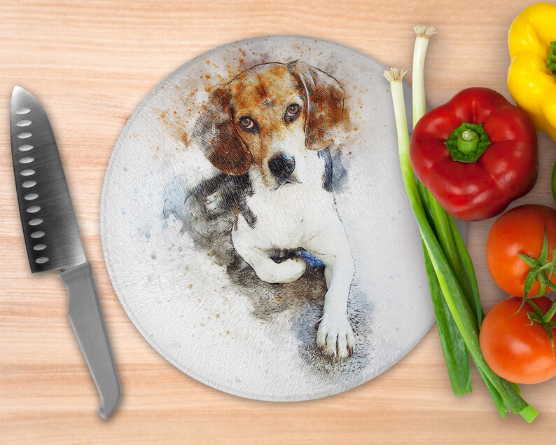 Watercolor Style Beagle Decorative Round Glass Cutting Board