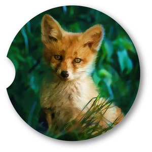 Fox Pup   Art Car Coasters  - Matching Pair - Set of 2