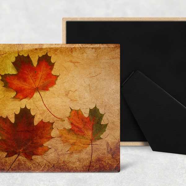 Autumn Colors Fall Leaves Art Decorative Ceramic Tile with Easel Back - Available in 3 Sizes
