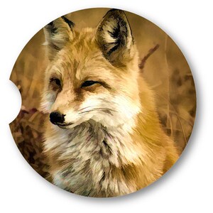 Fox Portrait Art Car Coasters  - Matching Pair - Set of 2