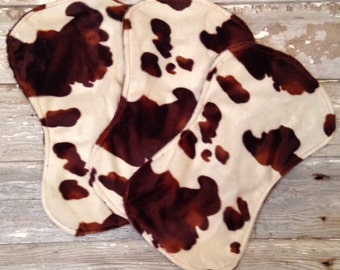 Set of 3 western country pony cow print baby Burp cloths - contoured - minky - burpcloth