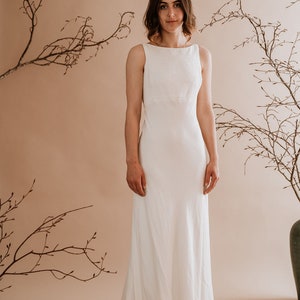 Closing Down Sale- Stunning Silk Crepe Wedding Dress with subtle beading.