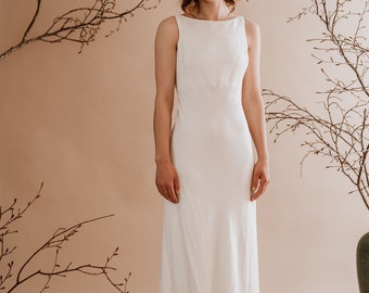 Closing Down Sale- Stunning Silk Crepe Wedding Dress with subtle beading.