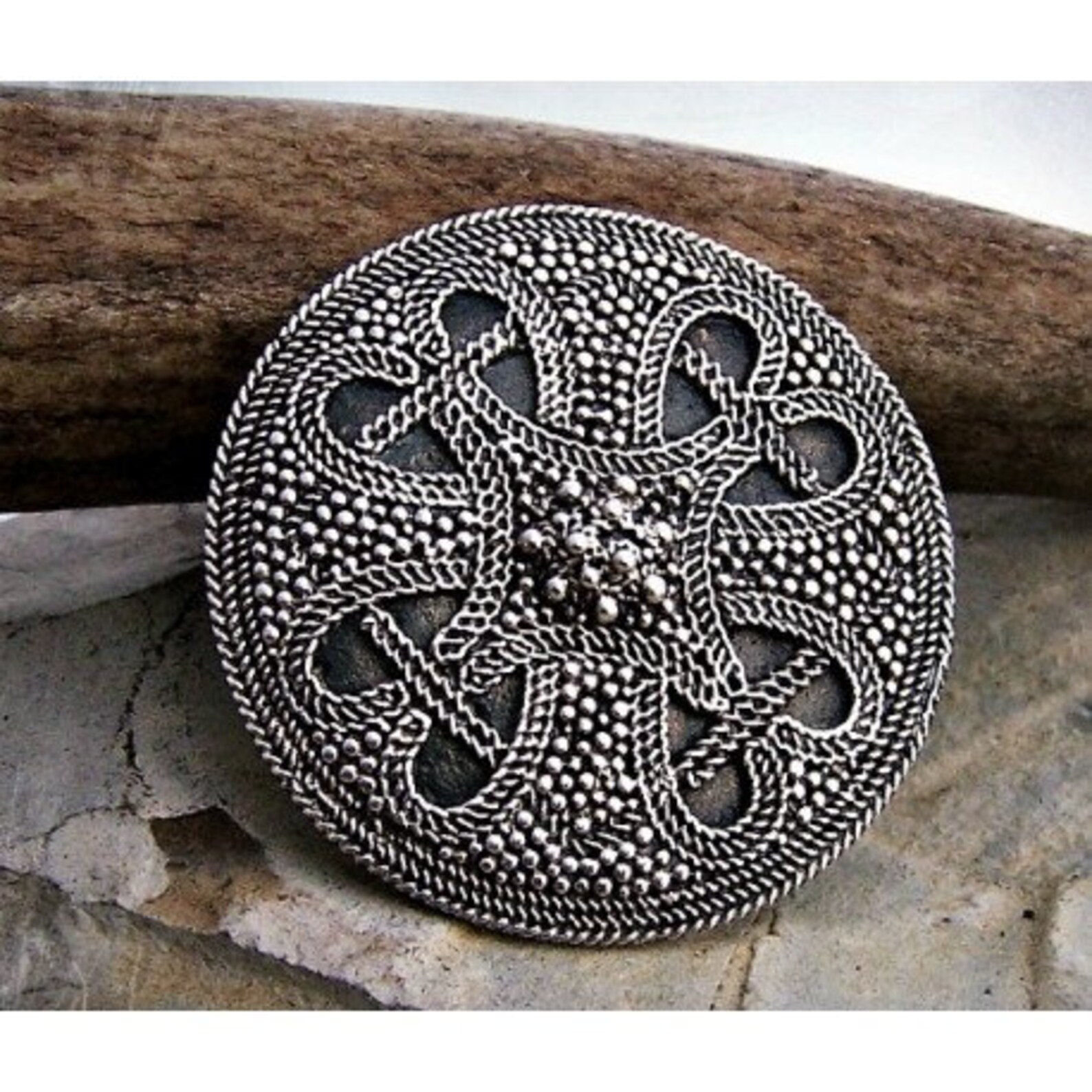 Round small Viking brooch with granulation and filigree Etsy