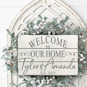 Welcome To Our Home Wood Sign Pallet Sign Family Name Sign Personalized Sign Wedding Gift Housewarming Gift Bridal Shower Anniversary 18x12 inches