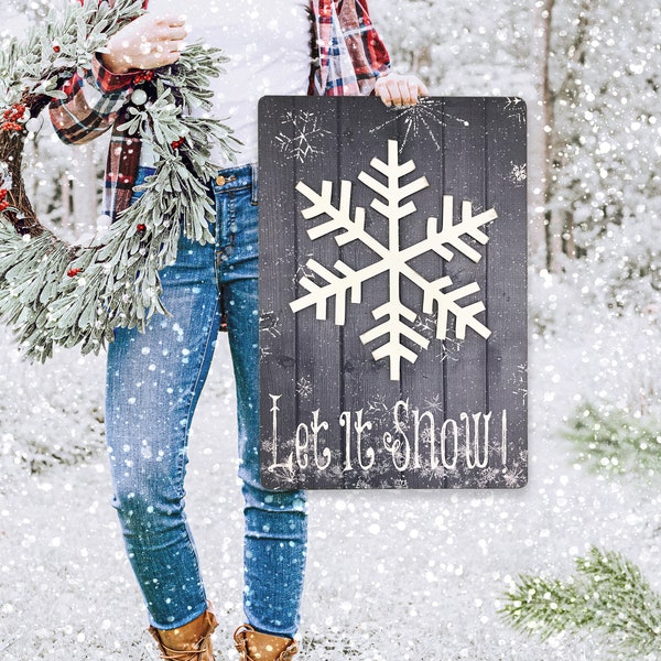 Let It Snow Wallhanging, Snowflake Decor, Winter Wall Decor, Winter Wallhanging, Winter Plaque, Winter Mantle Decor, Farmhouse Decor
