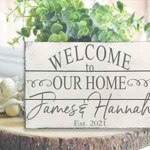 Welcome To Our Home Wood Sign Pallet Sign Family Name Sign Personalized Sign Wedding Gift Housewarming Gift Bridal Shower Anniversary 12x8 inches