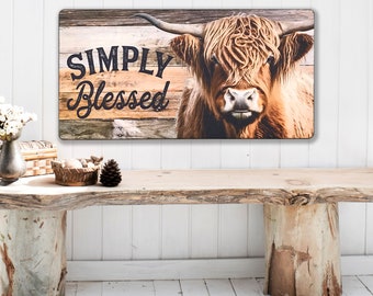 Highland Cow Decor, Simply Blessed, Inspirational Decor, Highland Cow Wallart, Wallhanging, Farmhouse Decor, Gift For Friend