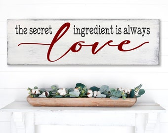 Kitchen Sign, Kitchen Wall Decor, Farmhouse Kitchen, The Secret Ingredient Is Always Love, Wood Kitchen Plaque, Gift For Mom, Wallhanging
