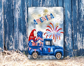 4th Of July Decor, Patriotic Decor, 4th Of July Gnomes, America Wallhanging, Patriotic Gnomes, Signage, Wall Decor, Plaque