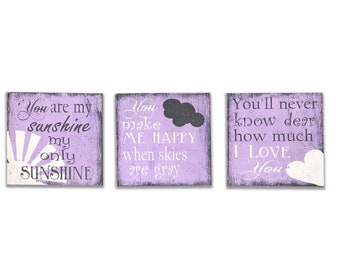 Girls Nursery Wall Decor You Are My Sunshine Nursery Decor Nursery Wallhanging Distressed Wood Lavender Wallhanging Handpainted Handmade