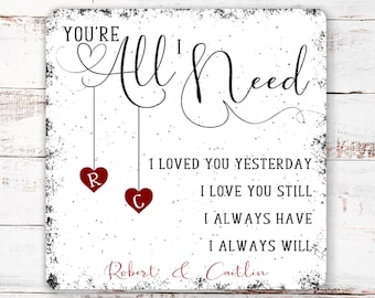 Valentines Day, Personalized Valetines Day Sign, Personalized Wedding Sign, You're All I Need, Plaque, Gift For Her, Gift For Him