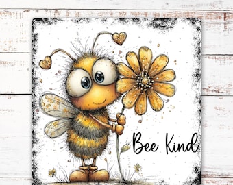Bee Kind Bee Wallhanging Plaque Sign Summer Wall Decor Inspirational Wall Decor