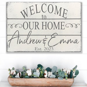 Welcome To Our Home Wood Sign Pallet Sign Family Name Sign Personalized Sign Wedding Gift Housewarming Gift Bridal Shower Anniversary 24x16 inches