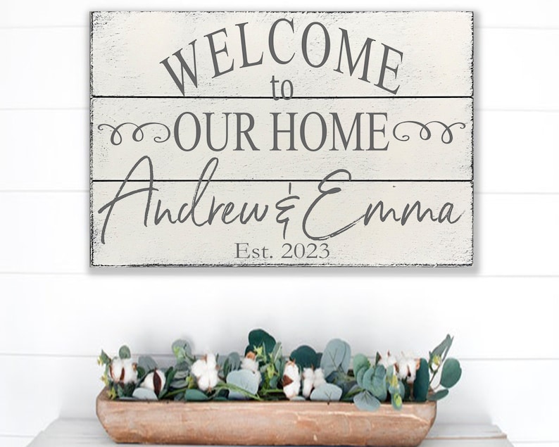 Welcome To Our Home Wood Sign Pallet Sign Family Name Sign Personalized Sign Wedding Gift Housewarming Gift Bridal Shower Anniversary 24x16 inches