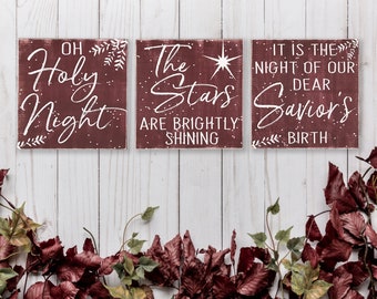 Christmas Decor | Oh Holy Night | Christmas Farmhouse Decor | Christian Christmas | Wood Wallhanging | Distressed Wood | Christmas Wall Art