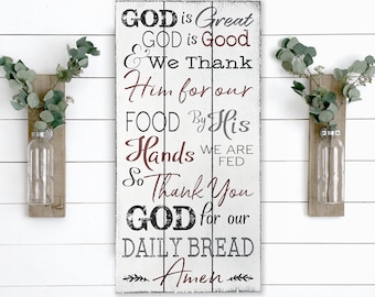 Kitchen Decor | God Is Good | Dinner Prayer | Farmhouse Kitchen Sign | Kitchen Wall Decor | Dining Room Sign | Christian Kitchen | Plaque