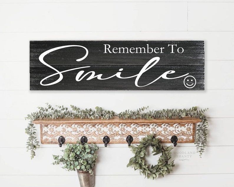 Remember to Smile, Inspirational Wall Art, Distressed Wood Sign ...