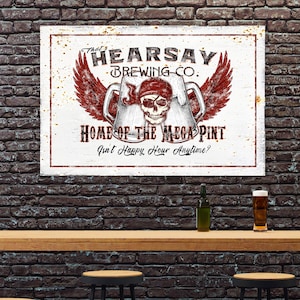 Mega Pint Sign, Bar Sign, ManCave Sign, Justice For Johnny, That&#39;s Hearsay, Funny Bar Sign, Rustic Wall Decor, Beer Sign, Happy Hour Anytime
