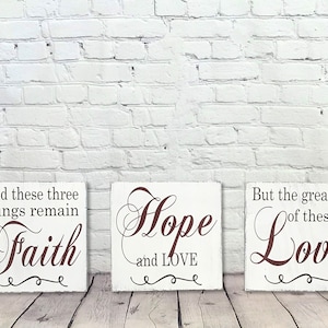 Christian Wall Decor - Wood Sign - Christian Wall Art - Christian Wall Hanging - Faith Hope Love - Shabby Chic Decor - Distressed Wood Sign