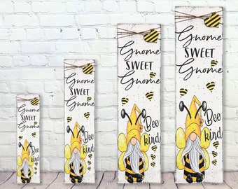 Bee Decor | Gnome Decor | Porch Sign | Gnome Sweet Gnome | Bee Kind | Farmhouse Decor | Wood Sign | Spring Decor | Summer Decor