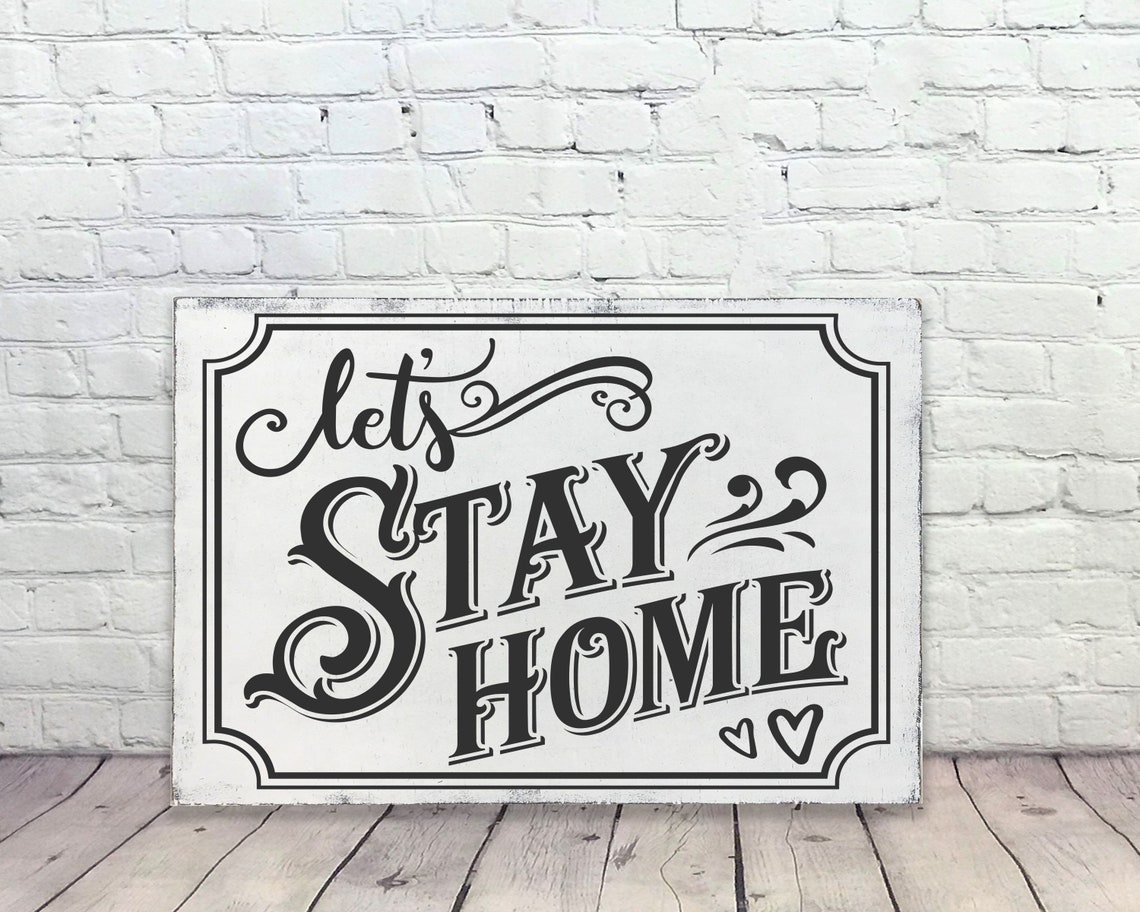 Let's Stay Home Wood Sign Farmhouse Sign Cottage Decor | Etsy