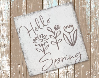 Spring Decor | Spring Sign | Hello Spring | Farmhouse Decor | Spring Home Decor | Wood Sign