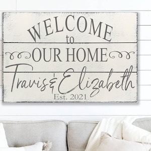 Welcome To Our Home Wood Sign Pallet Sign Family Name Sign Personalized Sign Wedding Gift Housewarming Gift Bridal Shower Anniversary 36x24 inches