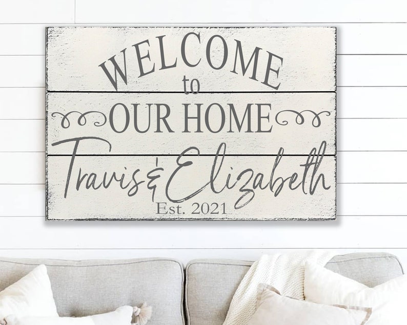 Welcome To Our Home Wood Sign Pallet Sign Family Name Sign Personalized Sign Wedding Gift Housewarming Gift Bridal Shower Anniversary 36x24 inches