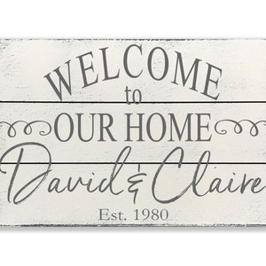 Welcome To Our Home Wood Sign Pallet Sign Family Name Sign Personalized Sign Wedding Gift Housewarming Gift Bridal Shower Anniversary image 2