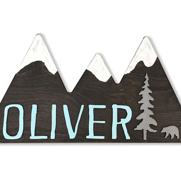 Baby Boy Nursery - Woodlands Themed Nursery - Adventure Themed Nursery - Mountain Nursery - Bear Nursery -  Personalized Nursery Sign